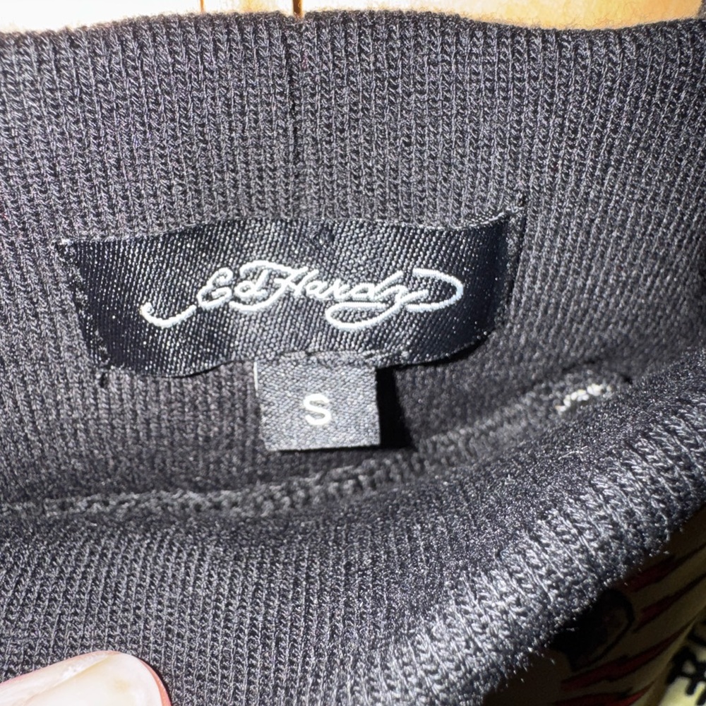 Ed Hardy Black and Cream Tattoo Inspired Graphic Track Pants Size Small NWT - Picture 2 of 11